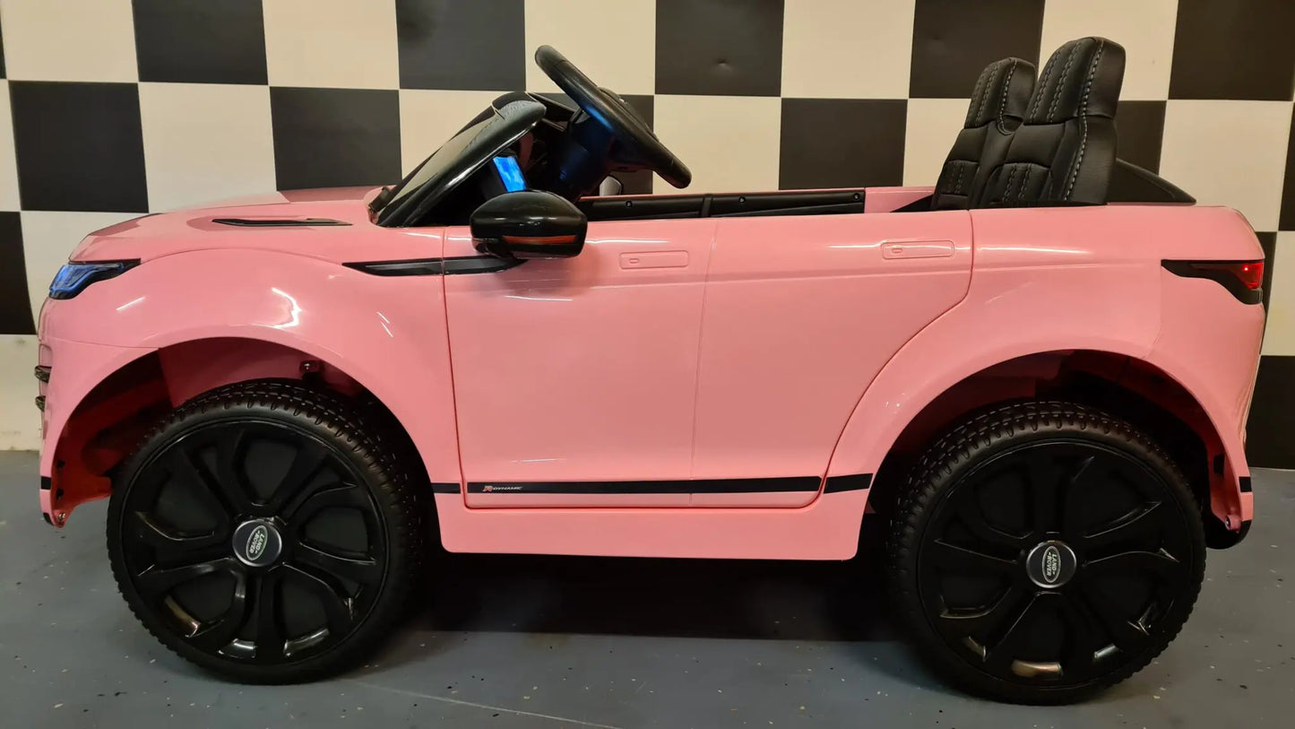 🌸 Kinderauto Range Rover Evoque 12V 4×4 Roze – Luxe, Stijl & Rijplezier in één!