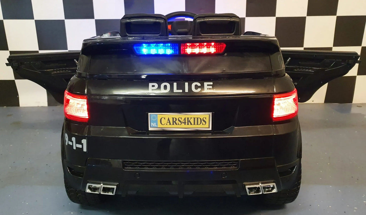 Elektrische Politie Jeep 12V voor Kinderen – met Afstandsbediening, Rubberbanden & Lederen Zitting