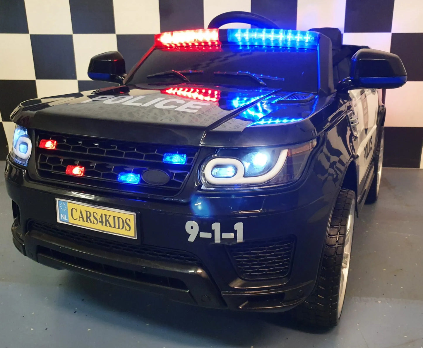 Elektrische Politie Jeep 12V voor Kinderen – met Afstandsbediening, Rubberbanden & Lederen Zitting