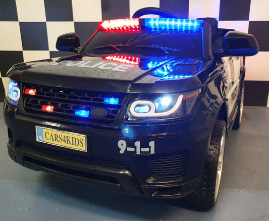 Elektrische Politie Jeep 12V voor Kinderen – met Afstandsbediening, Rubberbanden & Lederen Zitting